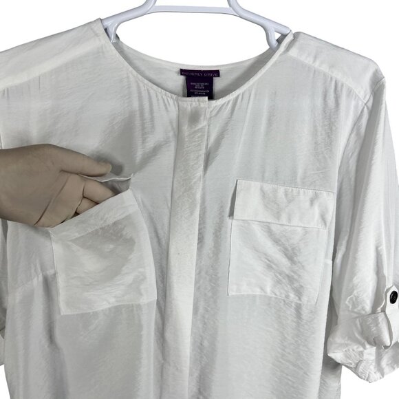 Beverly Drive NWT Women 2X Winter White Blouse Hidden Placket 3/4 Tab Sleeve Top - Picture 5 of 14